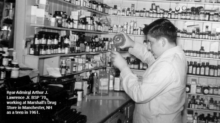 vintage photo of Rear Admiral Arthur J. Lawrence Jr., BSP ‘70 in the laboratory 