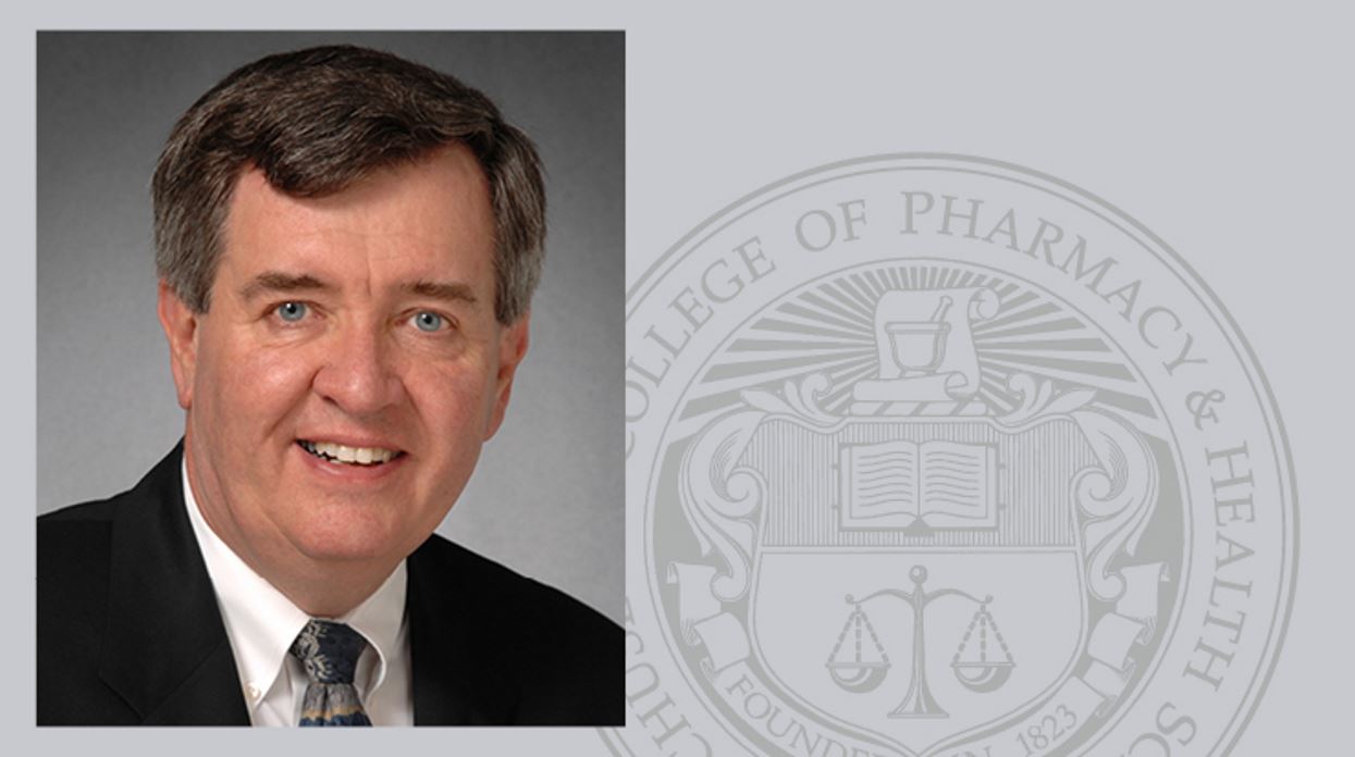 Headshot of School of Optometry Professor Thomas Freddo, OD, PhD  next to MCPHS seal