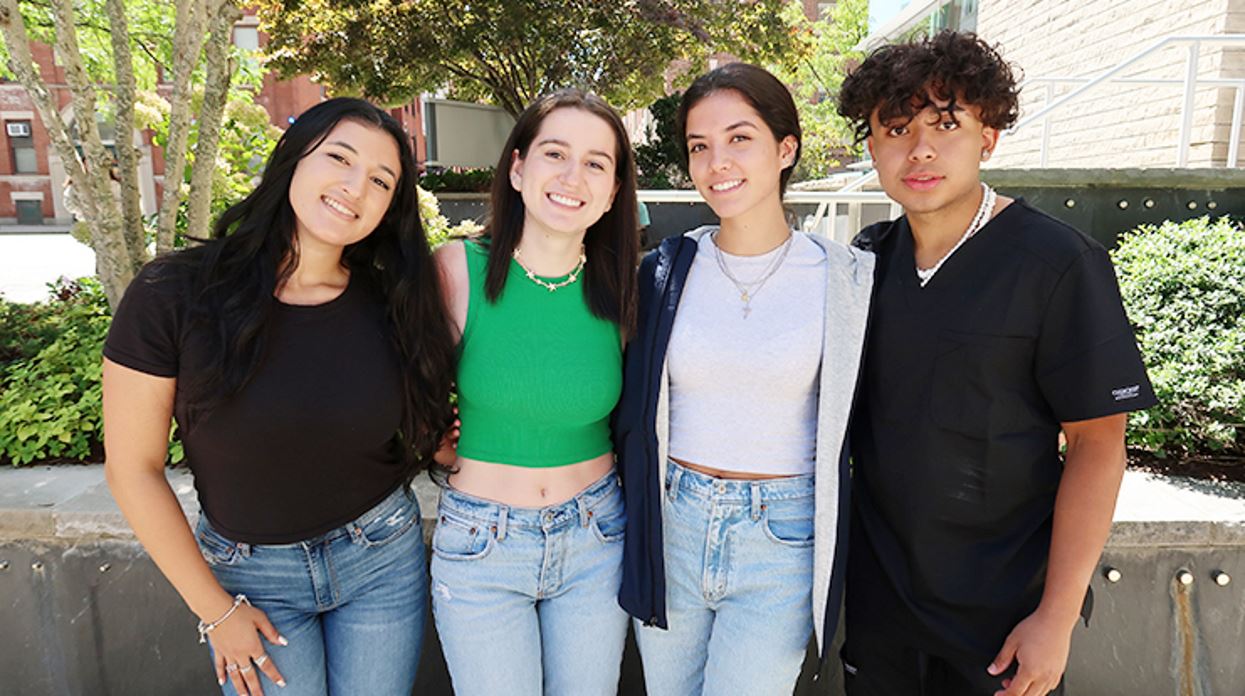 Four students from the executive board of the Hispanic-Latino Association at MCPHS Boston